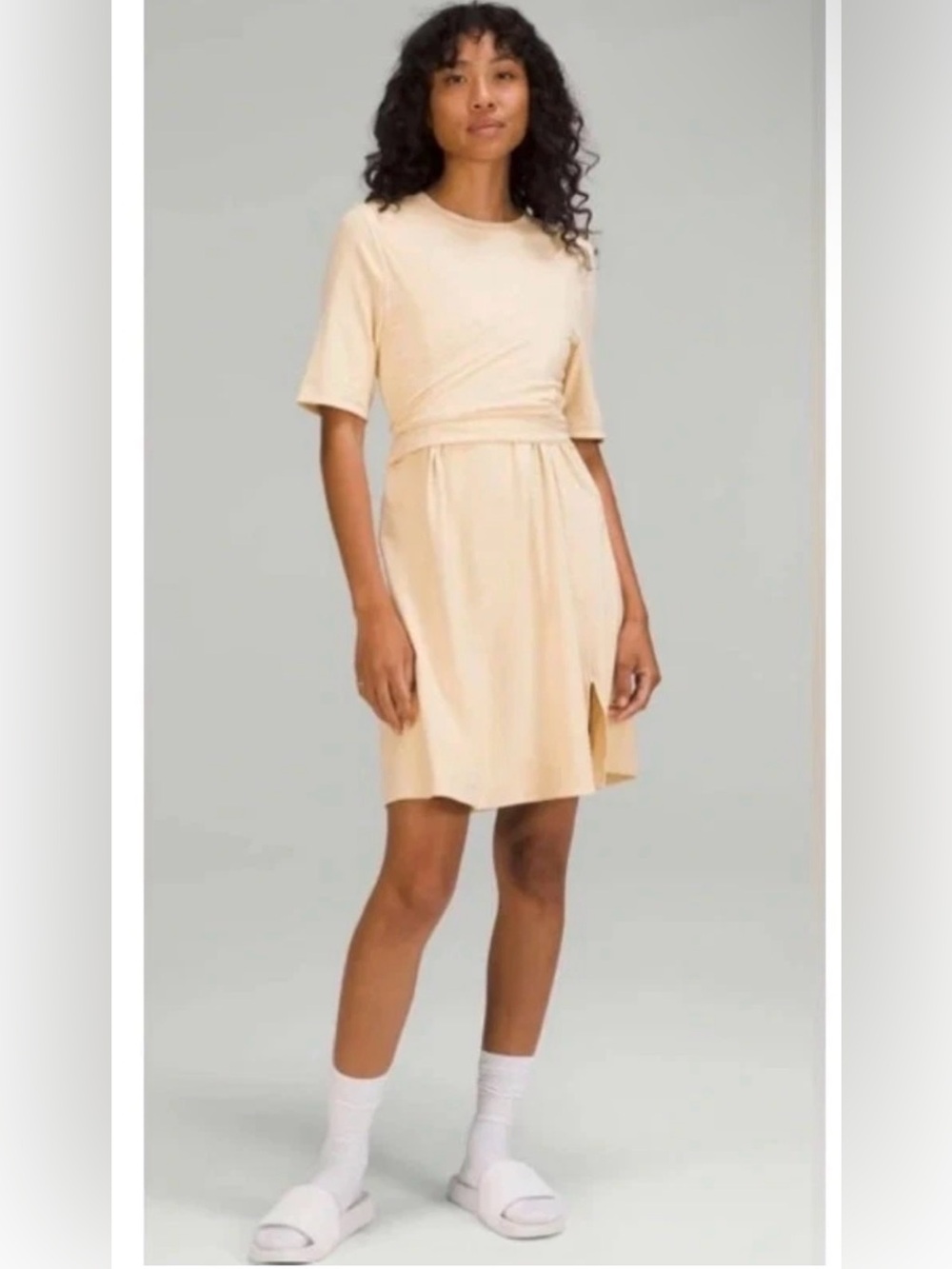 Lululemon wrap front Women's Short Sleeve Cream  Dress sz.2